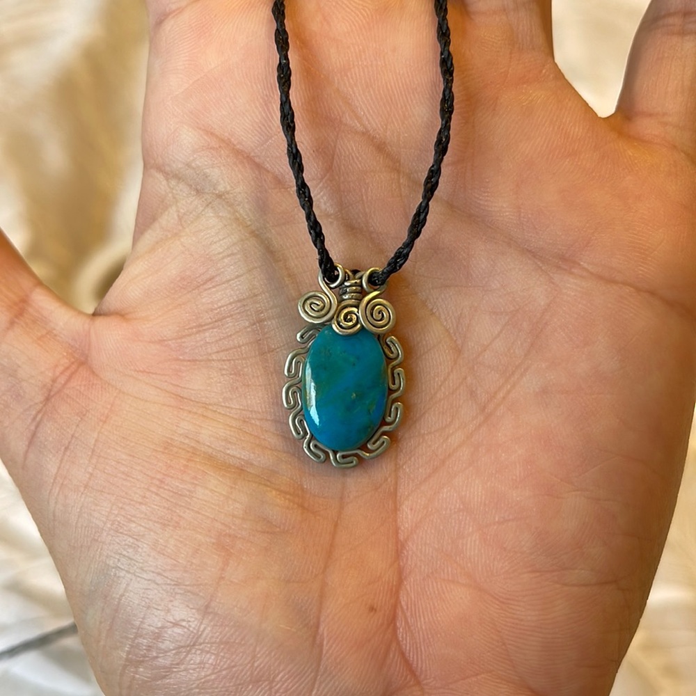 Peruvian turquoise and silver hand made pendent necklaces